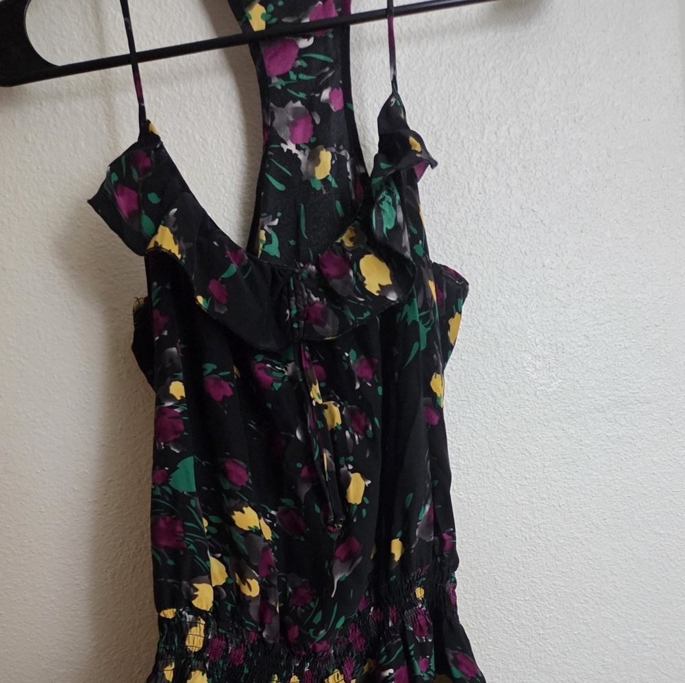 Parker Floral Mini Dress in Black with Yellow and Purple Accents